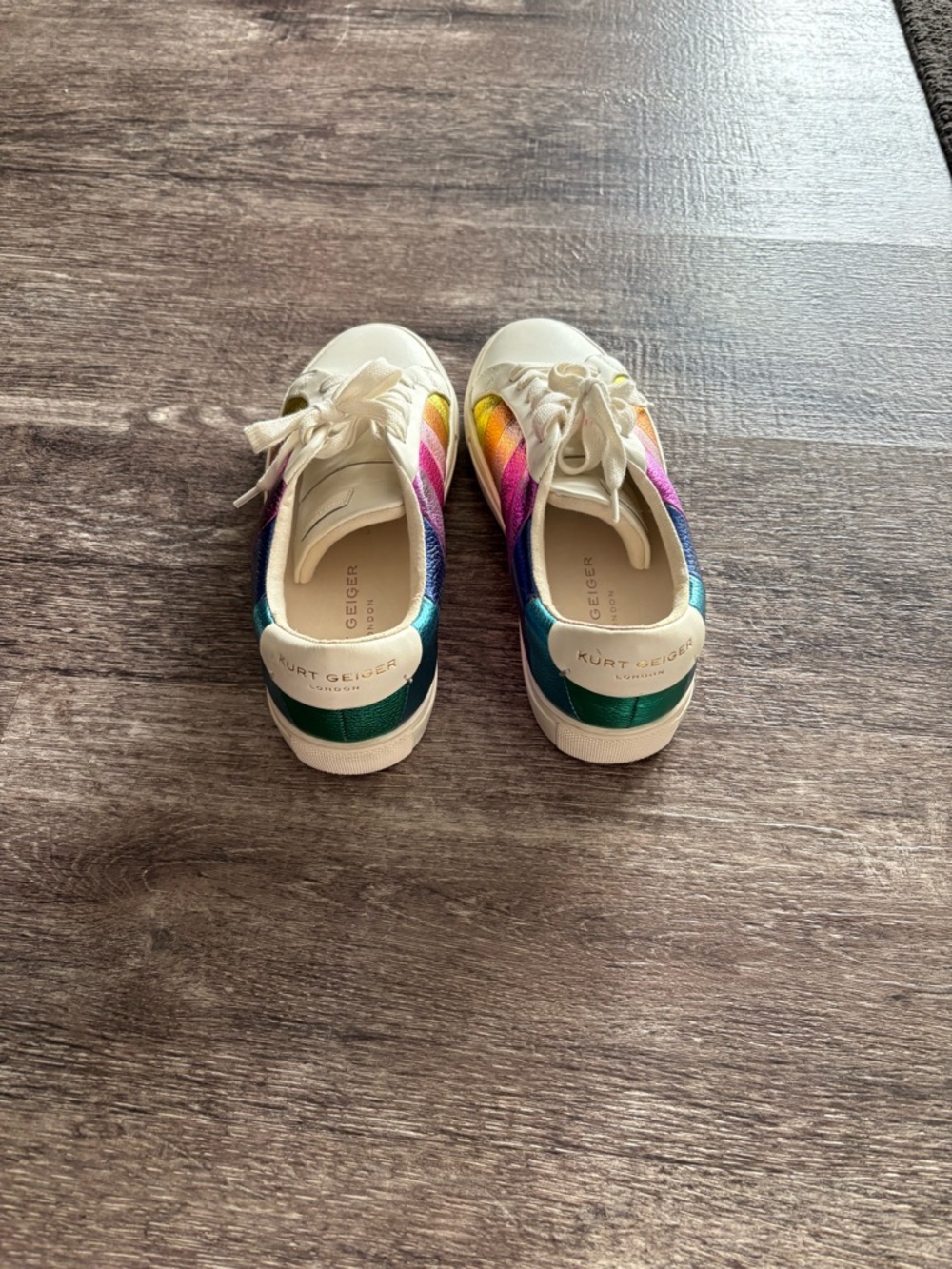 Kurt Geiger White Sneakers with Rainbow Stripe Panels - Picture 3 of 6